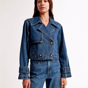 A&F Cropped Denim Trench Coat